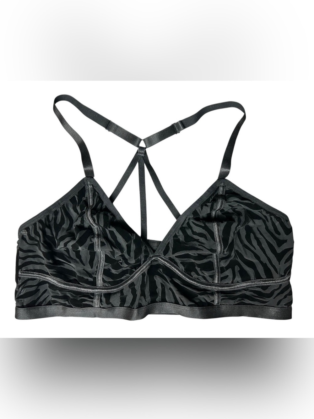 Torrid Curve Flocked Mesh Bralette Zebra Black Animal Print Size 2 Strappy Back